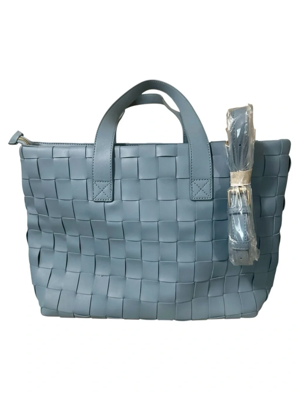 Like Dreams Handbag, Woven Design, Blue Grey Tote Bag